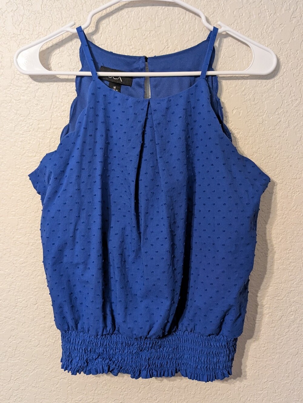 BCX Royal Blue Cotton Halter Neckline Cami Tank Smocked Crop, Size M